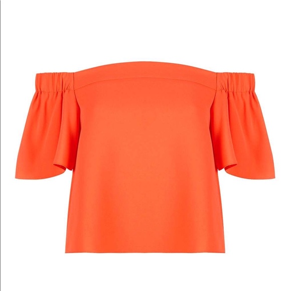 Topshop Orange Bardot Off-the-Shoulder Top - Picture 2 of 5